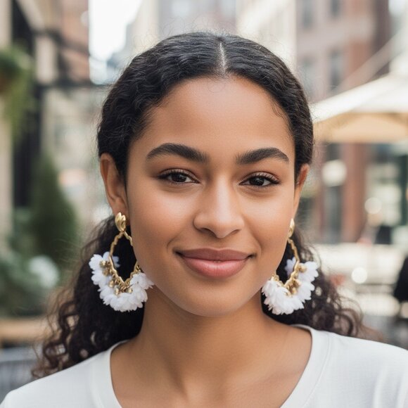 FESTIVAL BOHO Shabby Chic Gold Hoop Earrings Whimsical Cottagecore Coquette Girl - Picture 14 of 14